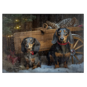 Planche À Découper Décor de Noël Dachshund Snowy Sleigh