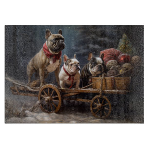 Planche À Découper Décor de Noël de Bulldog Snowy Sleigh