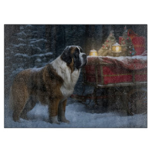 Planche À Découper Décor de Noël de traîneau enneigé Saint-Bernard