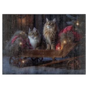 Planche À Découper Décor de Noël du Maine Coon Snowy Sleigh