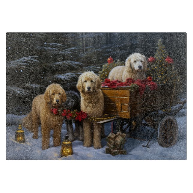 Planche À Découper Décor de Noël Goldendoodle Snowy Sleigh (Devant)