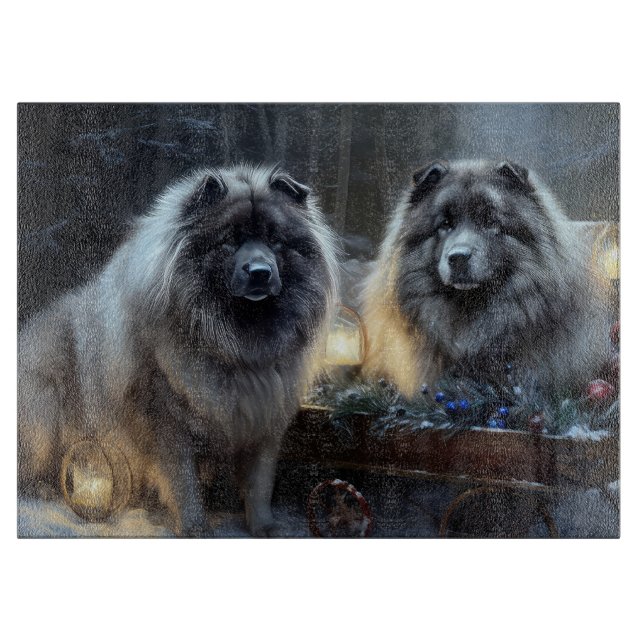 Planche À Découper Décor de Noël Keeshond Snowy Sleigh (Devant)