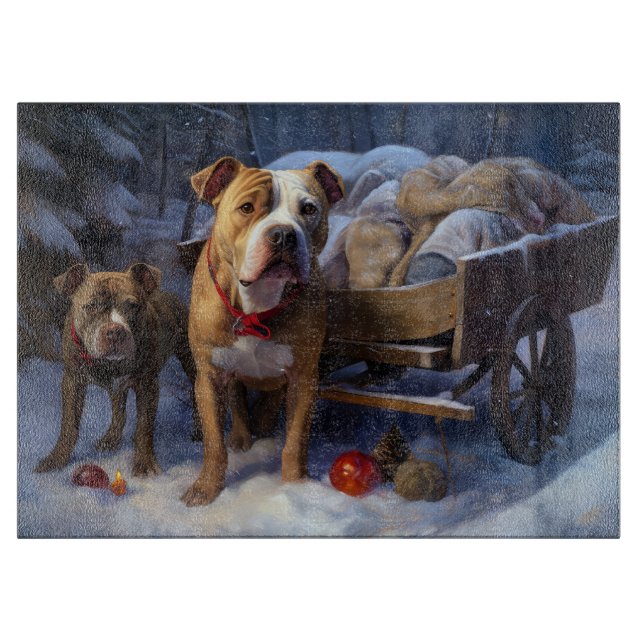 Planche À Découper Décor de Noël Pitbull Snowy Sleigh (Devant)