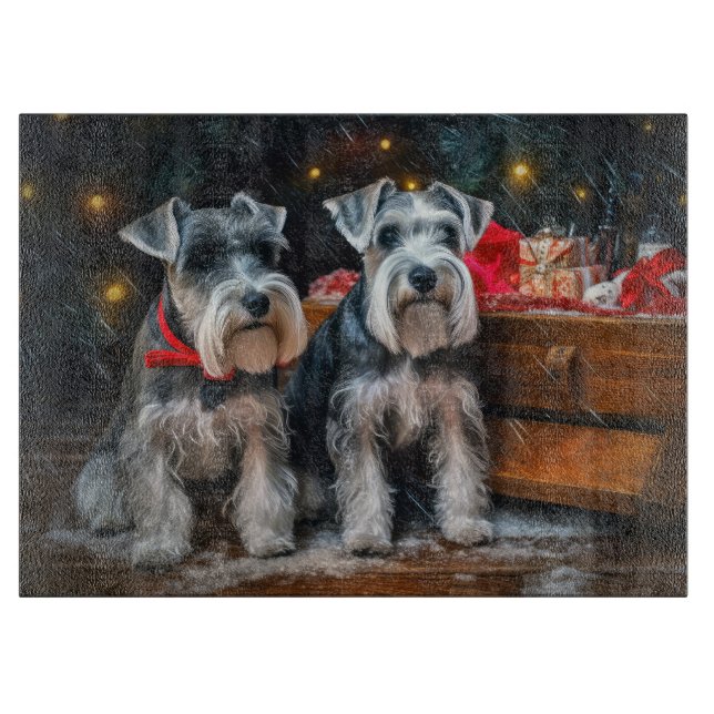 Planche À Découper Décor de Noël Schnauzer Snowy Sleigh (Devant)