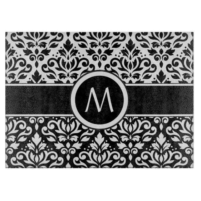 Planche À Découper Défiler Damask 2Part Ptn BW & Band (Personnalisé) (Devant)