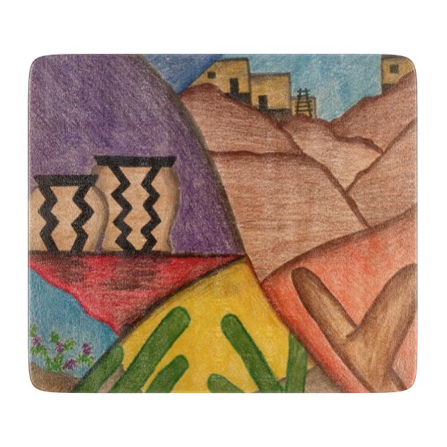 Planche À Découper Desert Southwest Cactus Folk Art (Devant)