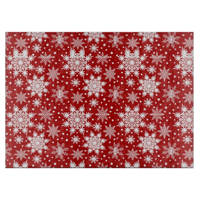 Planche À Découper Design Motif classique de flocon de neige rouge et (Devant)