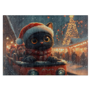 Planche À Découper Dessous de verre noir à rouleaux de chat Noël