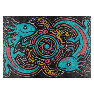 Planche À Découper Dieu aztèque Xolotl combattant l'art tribal de la