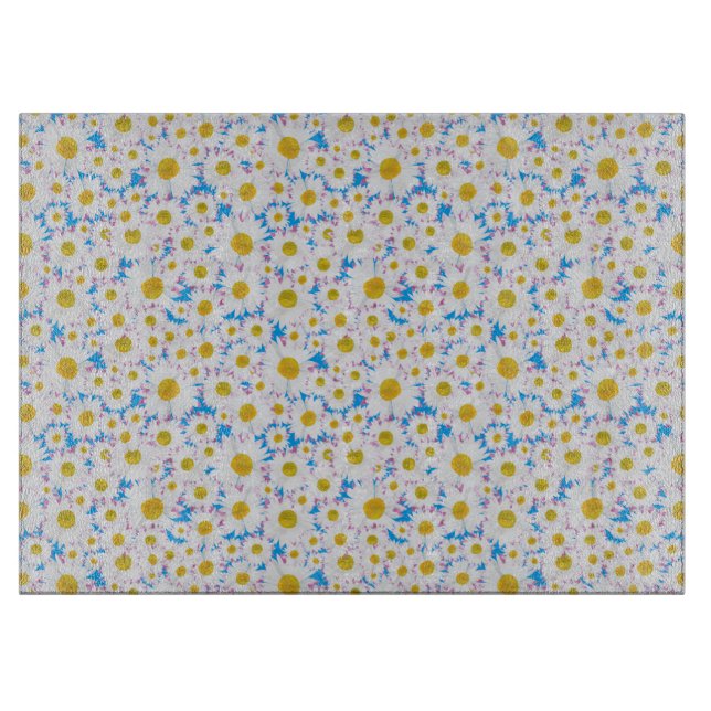 Planche À Découper Ditzy Daisies sur Blue Custom Glass Cutboard (Devant)