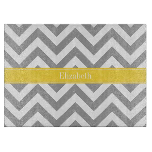 Planche À Découper Dk Gray White LG Chevron Pineapple Nom monogram (Devant)
