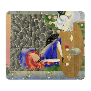 Planche À Découper Dog & Lady au Café au coucher du soleil 6x7 Choppi