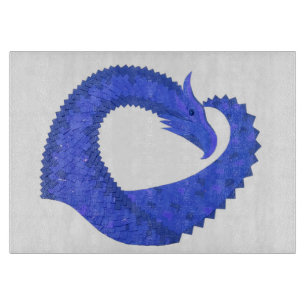 Planche À Découper Dragon cœur bleu sur fond blanc