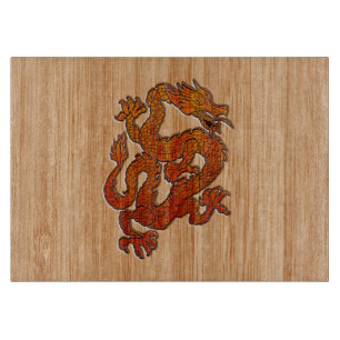 Planche À Découper Dragon Oriental Rouge en Bambou