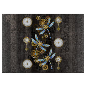 Planche À Découper Dragonflies de Steampunk sur arrière - plan rayé b