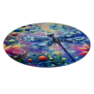 Planche À Découper Dragonfly Abstraite lunaire Floral Turquoise Rose