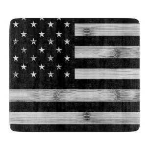 Planche À Découper Drapeau américain Bois rustique Noir Blanc Patriot
