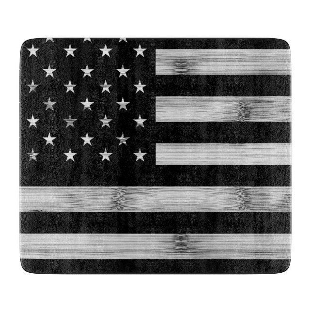 Planche À Découper Drapeau américain Bois rustique Noir Blanc Patriot (Devant)