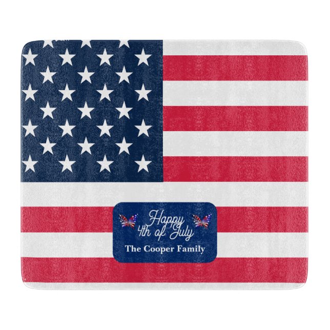 Planche À Découper Drapeau américain patriotique Joyeux 4 juillet Nom (Devant)