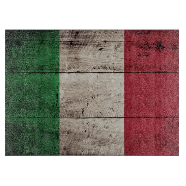 Planche À Découper Drapeau de l'Italie sur le vieux grain en bois (Devant)