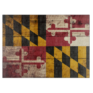 Planche À Découper Drapeau d'état du Maryland sur le vieux grain en