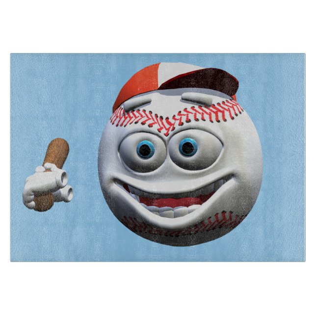 Planche À Découper Drôle Cartoon Baseball avec chauve-souris (Devant)