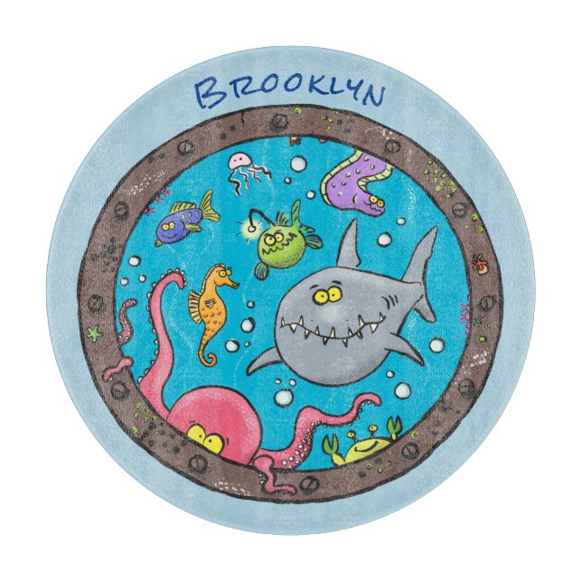 Planche À Découper Drôle des créatures marines sous l'eau dessin anim (Devant)