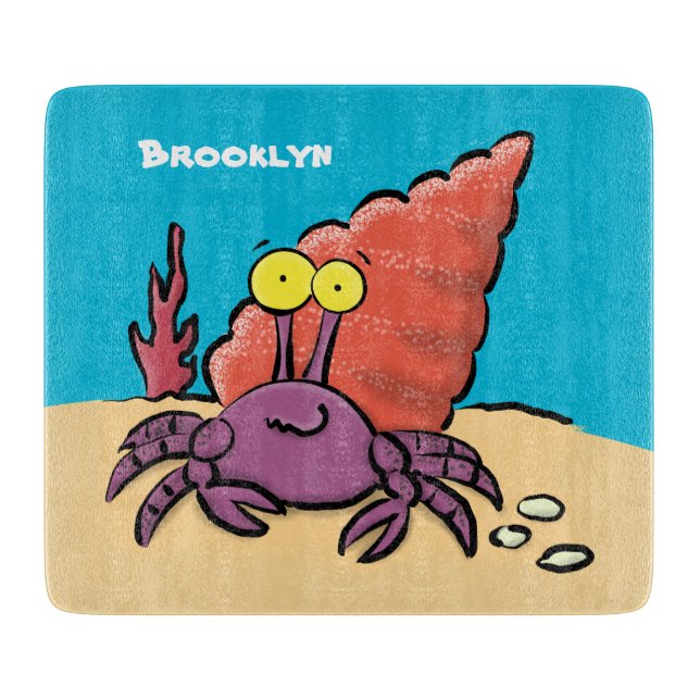 Planche À Découper Drôle mignon caricature pourpre crabe ermite (Devant)