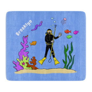 Planche À Découper Drôle plongeur et poisson mer créatures dessin ani