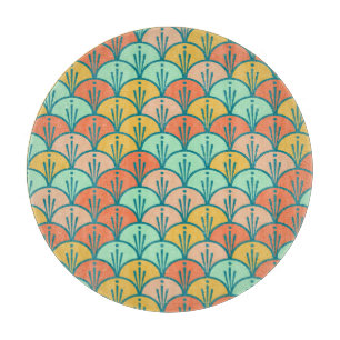 Planche À Découper Echelle de poisson géométrique moderne et colorée