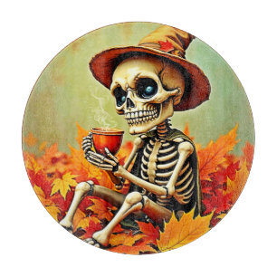 Planche À Découper Éffrayant Automne Skeleton's Coffee Break Design
