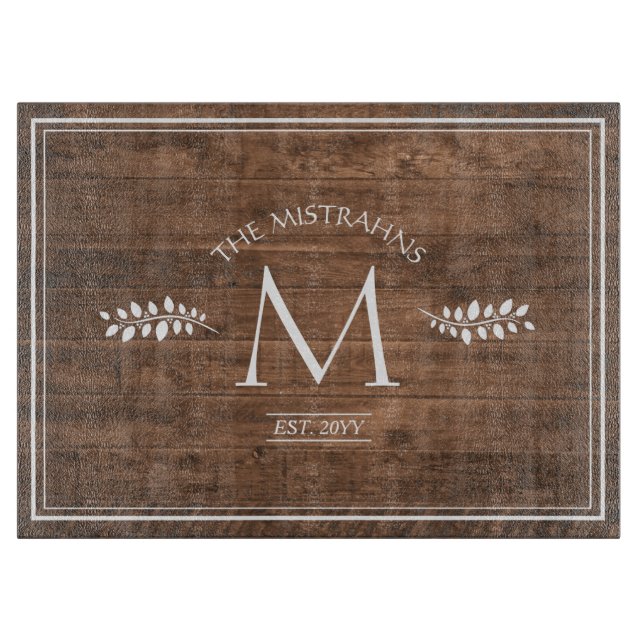 Planche À Découper Élégance rustique Monogramme Faux Wood (Devant)