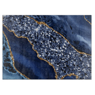 Planche À Découper Élégant Agate de l'Océan Bleu Marine et Paillettes