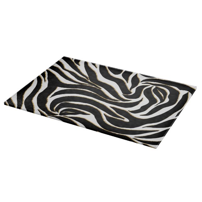 Planche À Découper Elégant Black Gold Zebra Poster de animal blanc (Coin)