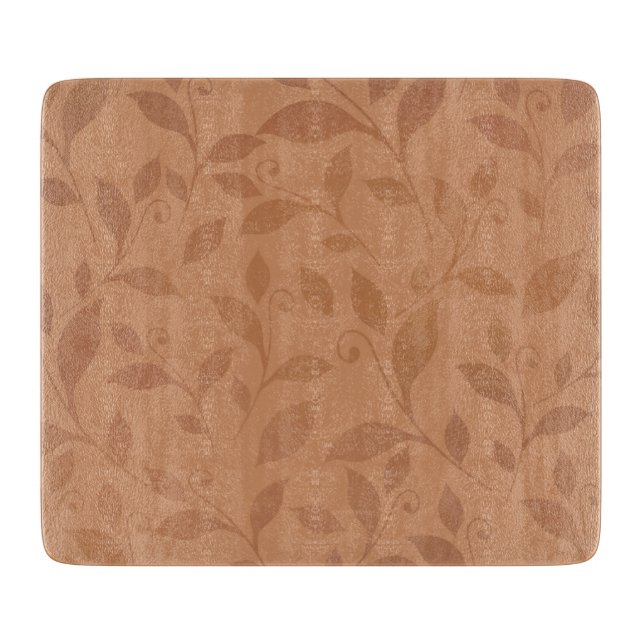 Planche À Découper Élégant Brown Abstrait Feuilles d'automne Motif (Devant)
