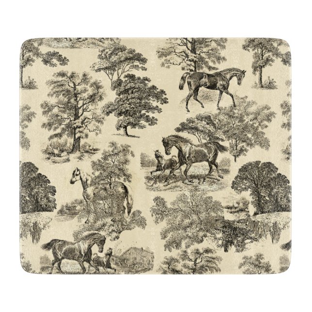 Planche À Découper Élégant Cheval Rustique Arbres Beige Tan Toile (Devant)
