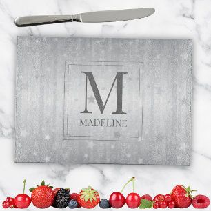 Planche À Découper Élégant Chic Moderne Blanc Gris Argent Étoiles