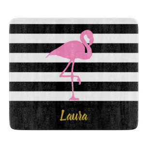 Planche À Découper Élégant Flamant rose rose noir blanc or Nom du s