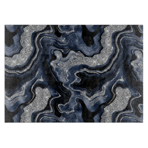Planche À Découper Elégant Marine Blue & Silver Parties scintillant A