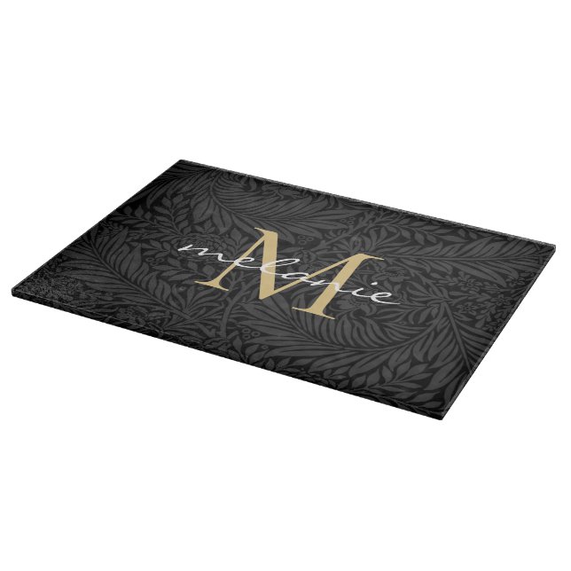 Planche À Découper Élégant Monogramme Floral Or Noir (Coin)