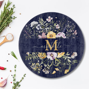 Planche À Découper Élégant Monogramme Jardin Floral De Fleurs Sauvage