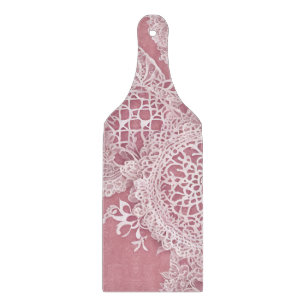Planche À Découper Élégant motif de dentelle vintage rose poudré et b