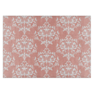 Planche À Découper Elégant motif de pêche et de damas blanc