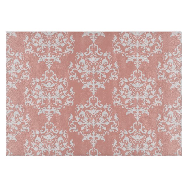 Planche À Découper Elégant motif de pêche et de damas blanc (Devant)