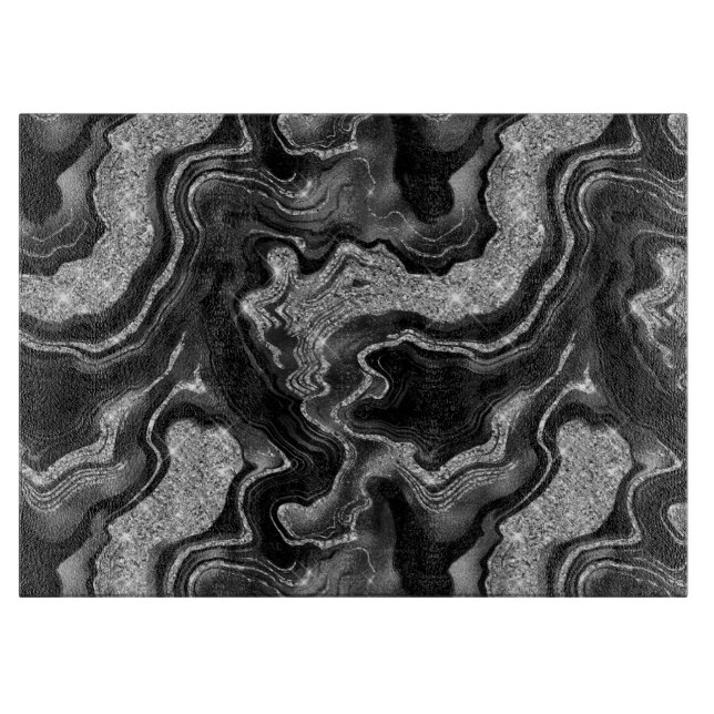 Planche À Découper Elégant noir et argent Parties scintillant Agate M (Devant)