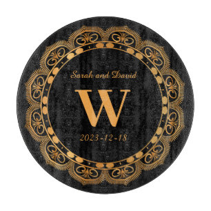 Planche À Découper Élégant or fleurie Monogramme Mariage Anniversaire