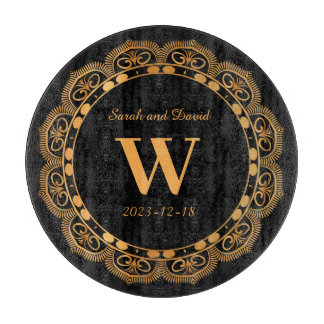 Planche À Découper Élégant or fleurie Monogramme Mariage Anniversaire