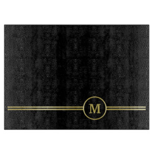 Planche À Découper Élégant or Monogramme personnalisé sur noir