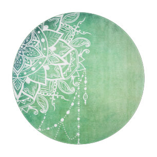 Planche À Découper Elégant Ornate Zen Mandala Rosette Tons verts