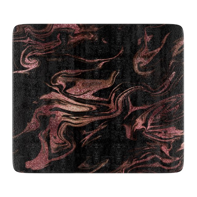 Planche À Découper Elégant rose en cuivre doré noir marbre (Devant)